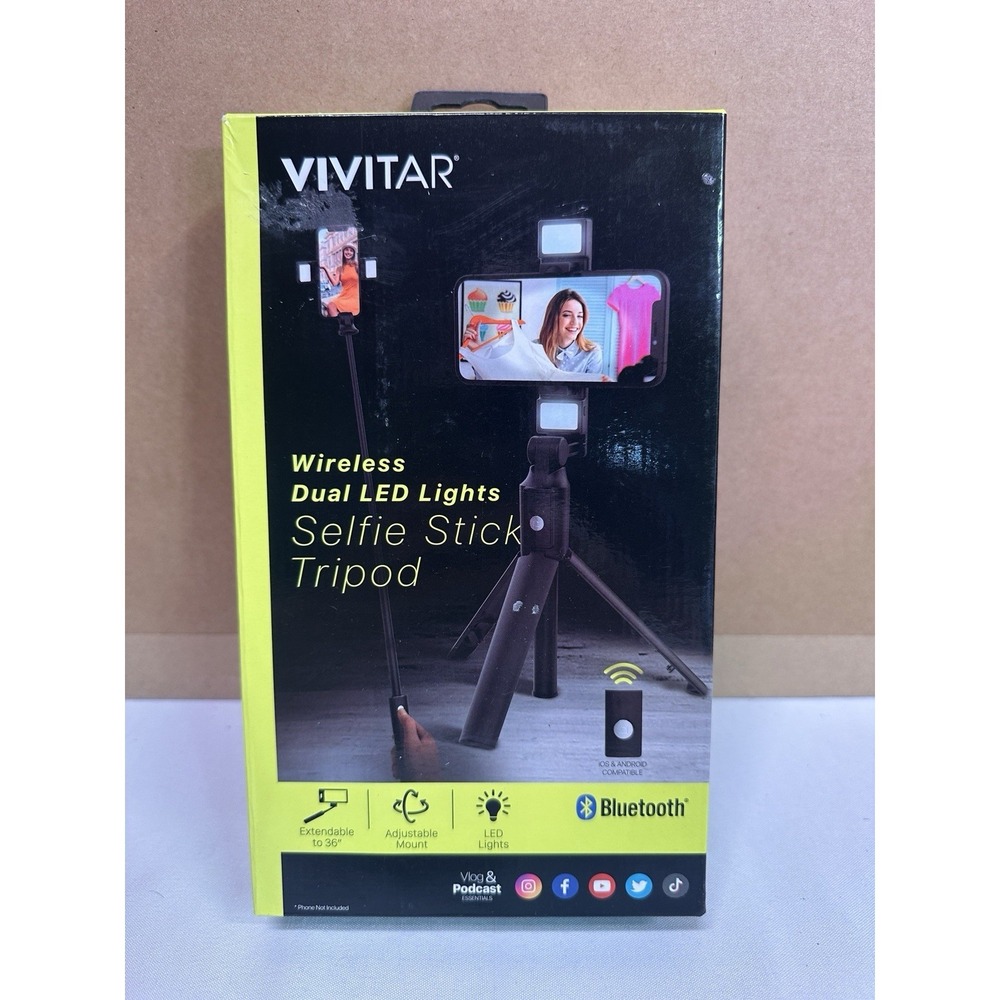 Vivitar Wireless Dual LED‎ Lights Selfie Stick Tripod Bluetooth Remote Black